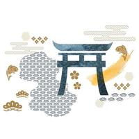 Japanese icon and background with geometric pattern vector. Lines and abstract shape elements with watercolor texture. Curve template in Asian style. vector