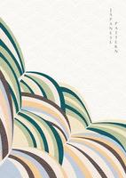 fondo de arte abstracto con patrón japonés y vector de iconos. decoración geométrica con diseño de banner tradicional asiático con cinta colorida en estilo vintage.