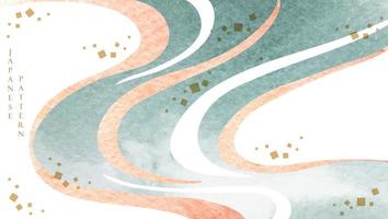 Abstract art background with Japanese wave pattern vector. Watercolor texture with curve line decoration in vintage style. vector