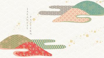 Japanese background with Asian traditional decoration pattern vector. Oriental banner design with abstract art elements in vintage style. Mountain landscape template. vector