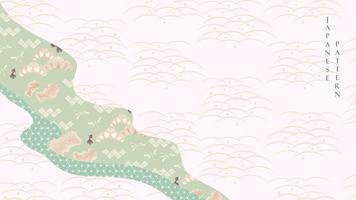 Japanese background with Asian traditional pattern vector. Natural icon and abstract art elements banner design in vintage style. vector