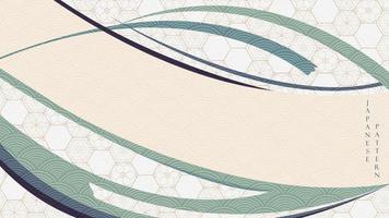 Japanese background with leaves pattern vector. Abstract art banner with curve elements in vintage style. vector