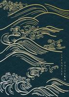 Japanese background with hand drawn wave pattern vector. Oriental banner design with Ocean sea decoration in vintage style. vector