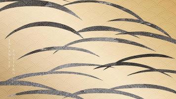 fondo japonés con vector de textura negra y dorada. decoración de hojas con elementos curvos en estilo vintage.