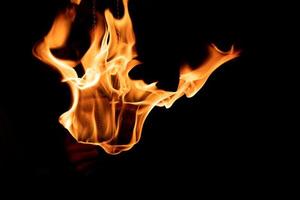 A beautiful shot of a person doing a fire Poi show in the dark photo