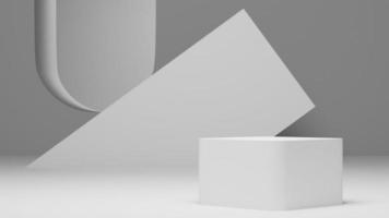 pedestal blanco mínimo de geometría abstracta o podio para exhibición de productos, escenario vacío 3d para exhibición, foto