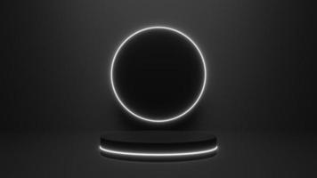 abstract minimalist pedestal with white ring glow, empty podium for product showcase. 3D Rendering photo