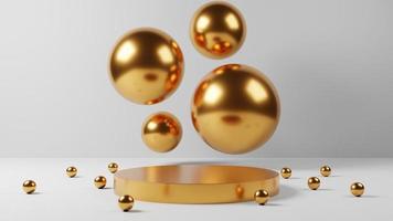 abstract minimal gold pedestal or podium display, golden empty stand for product showcase,3D rendering photo
