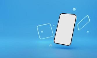 3d rendering of smartphones floating on blue background with white screenshot and blue neon light. photo