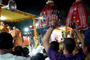 1st July 2022, Kolkata, West Bengal, India. Expressing joy at Kolkata iskcon Rath Yatra photo