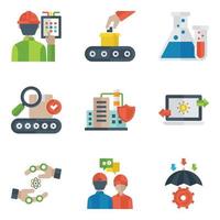 paquete de iconos planos de equipos industriales vector