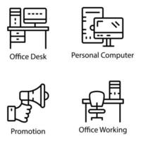 IT Workspace Linear Vector Icons