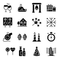 paquete de iconos de vector de glifo de año nuevo