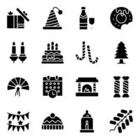 paquete de iconos de vector de glifo de celebraciones navideñas