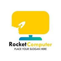 Rocket Computer logo design template illustration. there are rocket and computer. this is good for computer, science, education, factory vector