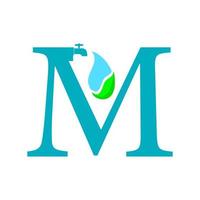 Letter m with drop water and plumbing logo template illustration vector