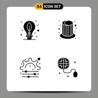 4 Universal Solid Glyphs Set for Web and Mobile Applications earth process leaf party education Editable Vector Design Elements