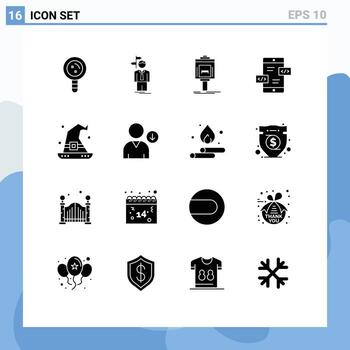 Editable Vector Line Pack of 16 Simple Solid Glyphs of div app development decision valley service Editable Vector Design Elements