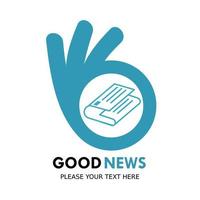 Good news logo design template illustration. there are finger and newspaper. vector