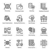 paquete de datos e iconos vectoriales de alojamiento en la nube vector