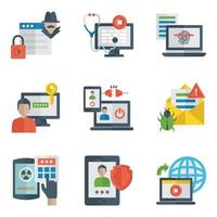 Pack of Internet Security and Cyberattack Flat Icons vector