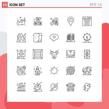 User Interface Pack of 25 Basic Lines of minus navigation awareness map health Editable Vector Design Elements