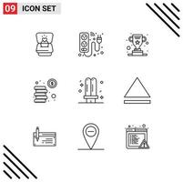 Outline Pack of 9 Universal Symbols of bulb money energy coins success Editable Vector Design Elements