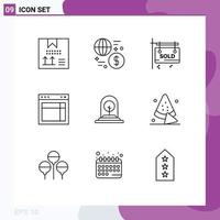 Mobile Interface Outline Set of 9 Pictograms of web layout money design sold Editable Vector Design Elements