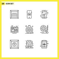 Modern Set of 9 Outlines Pictograph of cooking check off system lock Editable Vector Design Elements