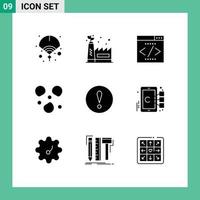 Modern Set of 9 Solid Glyphs and symbols such as cell attention interface alert ice Editable Vector Design Elements