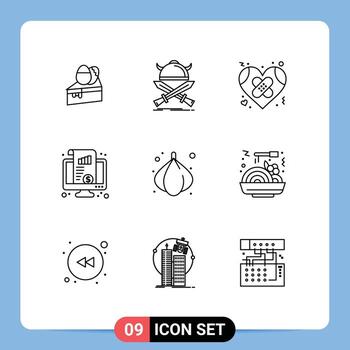 User Interface Pack of 9 Basic Outlines of chart kpi swords dashboard heart Editable Vector Design Elements