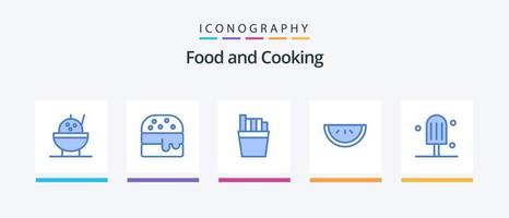 Paquete de 5 iconos de comida azul que incluye. sandía. . diseño de iconos creativos vector