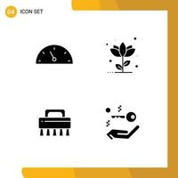 Set of 4 Modern UI Icons Symbols Signs for gauge cleaning flora nature house Editable Vector Design Elements