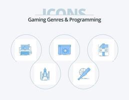Gaming Genres And Programming Blue Icon Pack 5 Icon Design. coding. api. game. system. error vector