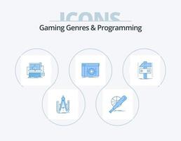 Gaming Genres And Programming Blue Icon Pack 5 Icon Design. coding. api. game. system. error vector