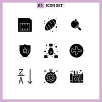 Group of 9 Modern Solid Glyphs Set for net communication table shield protect Editable Vector Design Elements