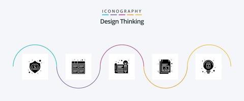 Design Thinking Glyph 5 Icon Pack Including document. thinking. process. processa. design vector