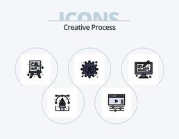 línea de proceso creativo lleno de icono paquete 5 diseño de icono. diseño. proceso. teclado. creativo. proceso vector