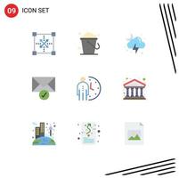 Mobile Interface Flat Color Set of 9 Pictograms of deadline verification home sent storm Editable Vector Design Elements