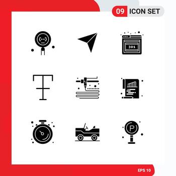 paquete de líneas vectoriales editables de 9 glifos sólidos simples de modelado de barras elementos de diseño vectorial editables de fuente next strike vector