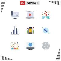 Set of 9 Vector Flat Colors on Grid for apartment graph movie analytics heart Editable Vector Design Elements