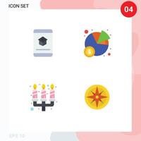 Modern Set of 4 Flat Icons Pictograph of book candle dinner knowledge pie light Editable Vector Design Elements