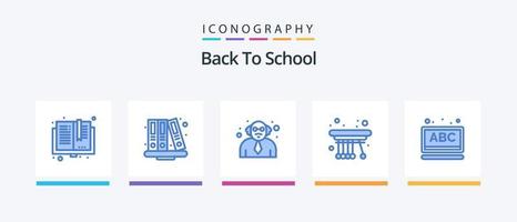 paquete de iconos azul 5 de regreso a la escuela que incluye aprendizaje. escuela. biblioteca. física. movimienot. diseño de iconos creativos vector