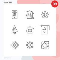 9 Universal Outlines Set for Web and Mobile Applications cleaner travel basic startup spaceship Editable Vector Design Elements