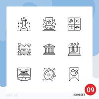 Universal Icon Symbols Group of 9 Modern Outlines of happy badge medal process development Editable Vector Design Elements