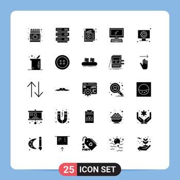 25 User Interface Solid Glyph Pack of modern Signs and Symbols of imac monitor network computer monitoring Editable Vector Design Elements