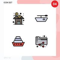 Group of 4 Filledline Flat Colors Signs and Symbols for bank share fund cruise documents Editable Vector Design Elements