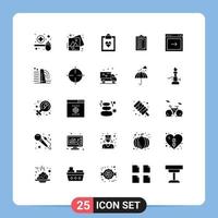 Pack of 25 creative Solid Glyphs of browser file art report card Editable Vector Design Elements