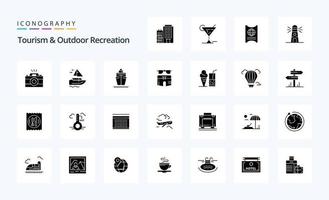 25 Tourism And Outdoor Recreation Solid Glyph icon pack vector