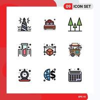 Mobile Interface Filledline Flat Color Set of 9 Pictograms of model gas wedding lab chemistry Editable Vector Design Elements